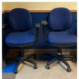 two blue office chairs