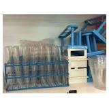 test tubes, test tube holders flasks