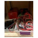 shelf of multimeter light switches nails in tote of leather materials