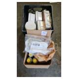 crate of first aid hand sanitizer masks