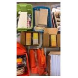 brand new boxes of chalk oil, pastels, watercolors, sending bricks, crayons, large glue sticks, paint brushes, Clay, and cutting tools