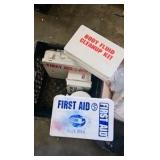 crate of first aid hand sanitizer masks
