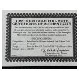1999 22K Gold Foil $100 Dollar Note