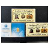 4 Grains .999 Fine Gold Bars