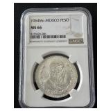 1964 Mo Mexico Silver Peso NGC MS66