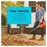 BLACK+DECKER 20V MAX 90 MPH 320 CFM Cordless Battery Powered Handheld Leaf Blower Kit with (1) 2Ah Battery & Charger