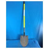 Nupla Ergo-Power round point shovel, featuring a bright yellow fiberglass handle and a steel blade.