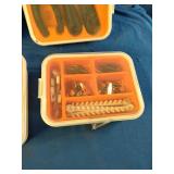 Collection of household hand tools, a cordless drill, and various wall anchors, screws, and nails organized