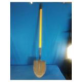 Nupla Ergo-Power round point shovel features a bright yellow 48-inch fiberglass handle.