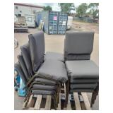 (11) Stackable metal-frame chairs featuring gray, cushioned seats and backs