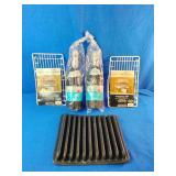 (2) Celebrate brand confetti popper, (2)  Mainstays Short Stacking Shelf, and A rubber straining mat