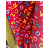 WHOLESALE $650 ABC 123 FUN EDUCATIONAL ALPHABET & NUMBER PRINT BROADCLOTH FABRIC ROLL, APPROX 65 YDS, RED MULTI-COLOR, DAYCARE, PRESCHOOL, CLASSROOM, NAP MAT, QUILTING, SEWING, CRAFT & RESELLE