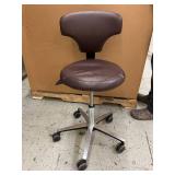 MSRP $1,400 KEILHAUER ST-V-960 ERGONOMIC OPERATOR STOOL, SKY-2ST312 UPHOLSTERED CLINICAL SEATING, POLISHED ALUMINUM BASE, HEIGHT ADJUSTABLE, MOBILE CASTERS, MADE IN CANADA *WEAR TO FABRIC - BUILT TO L