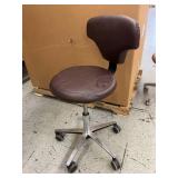 MSRP $1,400 KEILHAUER ST-V-960 ERGONOMIC OPERATOR STOOL, SKY-2ST312 UPHOLSTERED CLINICAL SEATING, POLISHED ALUMINUM BASE, HEIGHT ADJUSTABLE, MOBILE CASTERS, MADE IN CANADA *WEAR TO FABRIC - BUILT TO L