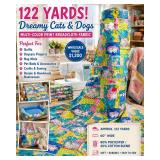 WHOLESALE $1,200 DREAMY CATS & DOGS MULTI-COLOR PRINT BROADCLOTH FABRIC ROLL, APPROX 122 YDS, 60"W, 80% POLY / 20% COTTON, DAYCARE, PET, CRAFT, SEWING & RESELLER LOT