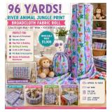 WHOLESALE $1000 RIVER ANIMAL JUNGLE PRINT BROADCLOTH FABRIC ROLL, APPROX 96 YDS, LILAC & LIGHT BLUE, 60"W, 100 GSM, 5.1 OZ/YD, MONKEY, TURTLE, CROCODILE & BIRD PRINT, DAYCARE, NURSERY, NAP MAT