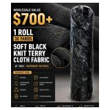 WHOLESALE $700+ 1 ROLL SOFT BLACK KNIT TERRY CLOTH FABRIC, 38 YARDS, 60"W ABSORBENT MATERIAL *APPAREL, LOUNGEWEAR, JOGGERS, HOODIES, SPA ROBES, HAIR WRAPS, MAKEUP REMOVER WIPES, WASHCLOTHS & CUSTO