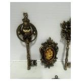Two Silver Trays and Gold Tone Skeleton Key Décor