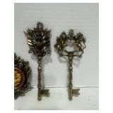 Two Silver Trays and Gold Tone Skeleton Key Décor