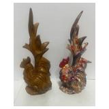 Two Vintage Hand Painted Ceramic Roosters