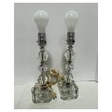Pair of Antique Crystal Stacked Dresser Lamps