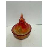 Vintage Boyd Amberina Swirl Glass Hen on Next 6"