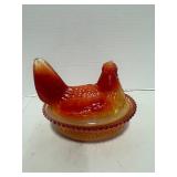 Vintage Boyd Amberina Swirl Glass Hen on Next 6"