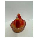 Vintage Boyd Amberina Swirl Glass Hen on Next 6"