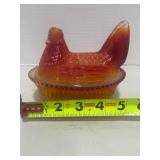 Vintage Boyd Amberina Swirl Glass Hen on Next 6"