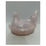 Fenton Pink Carnival Glass Hen on Nest 5.5"