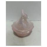 Fenton Pink Carnival Glass Hen on Nest 5.5"