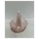 Fenton Pink Carnival Glass Hen on Nest 5.5"