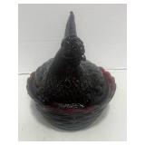 Vintage Westmoreland Deep Red Hen on Nest 6"