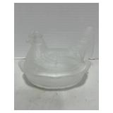Vintage Fenton Frosted Glass Hen on Nest 5"