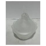 Vintage Fenton Frosted Glass Hen on Nest 5"