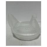 Vintage Fenton Frosted Glass Hen on Nest 5"