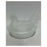 Vintage Fenton Frosted Glass Hen on Nest 5"