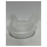 Vintage Fenton Frosted Glass Hen on Nest 5"