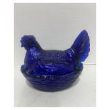 Vintage L.G. Wright Cobalt Blue Hen on nest
