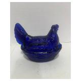 Vintage L.G. Wright Cobalt Blue Hen on nest