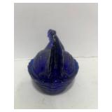 Vintage L.G. Wright Cobalt Blue Hen on nest