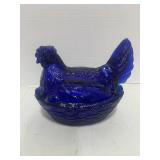 Vintage L.G. Wright Cobalt Blue Hen on nest