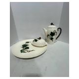 Vintage 3-Piece Metlox Poppytrail California Ivy Teapot, Butter and 13" Serving Plate