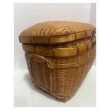 Vintage Chinese Basket Herringbone Weave Bamboo