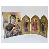 Very Nicely Detailed Religious Icon & 3-Panel Artwork