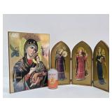 Very Nicely Detailed Religious Icon & 3-Panel Artwork