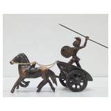 Vintage Brass Greek/Roman Soldier Riding chariot Sculpture
