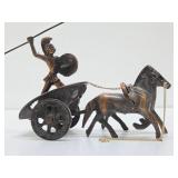 Vintage Brass Greek/Roman Soldier Riding chariot Sculpture