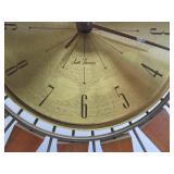 Excellent Working Mid Century Brass & Teak Wood Sunburst Wall Clock - Seth Thomas "Star Flower"