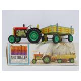 Vintage Tin Litho Tractor & Trailer Toy w/Original Box